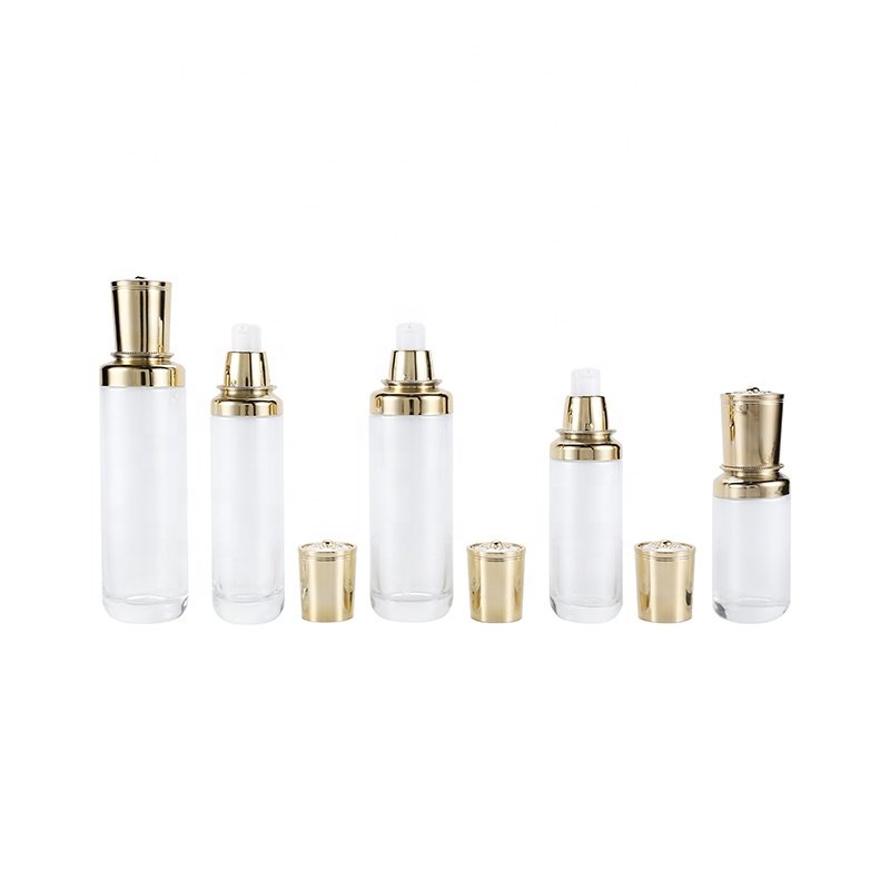 High end glass bottle amber serum press pump bottle face cream can be customized for bottle color and logo printing