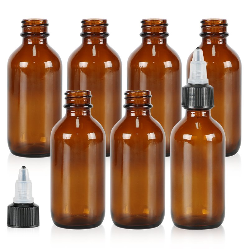 XWM Frosted Amber Brown Clear Boston Round Glass Bottles with Dropper