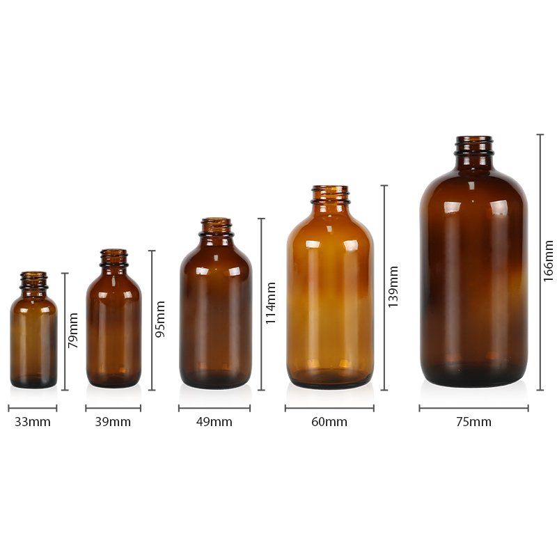 XWM Frosted Amber Brown Clear Boston Round Glass Bottles with Dropper