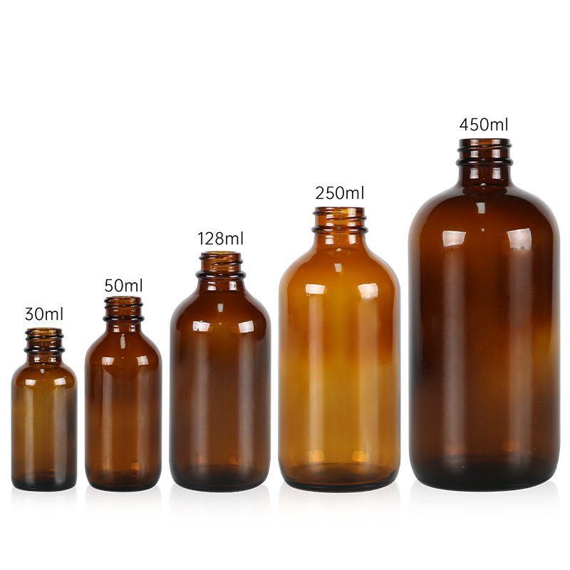 XWM Frosted Amber Brown Clear Boston Round Glass Bottles with Dropper