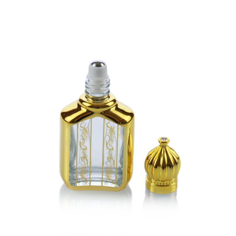 Luxury Golden Arabic Essential Oil Perfume Glass Bottle with Glass Stick