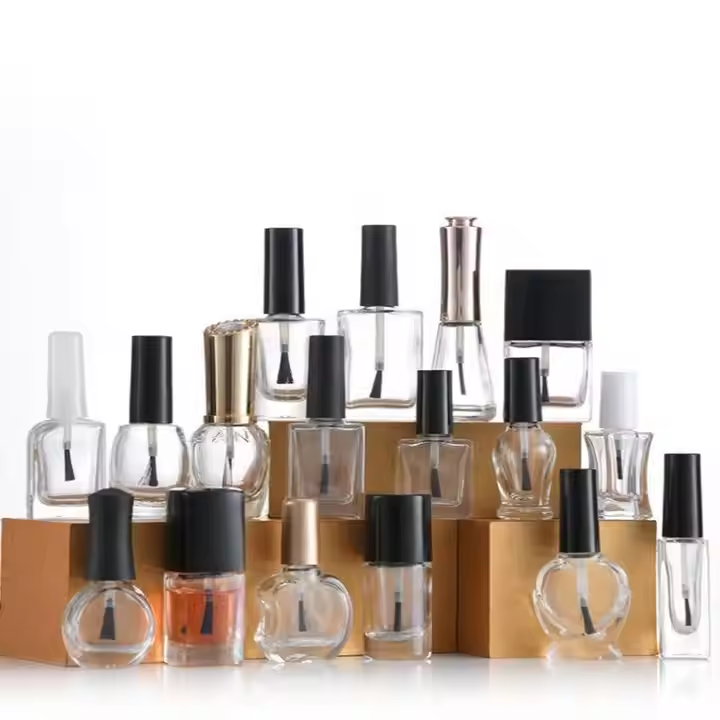 Wholesale apple heart round square flower shape empty nail polish glass bottle with brush black cap