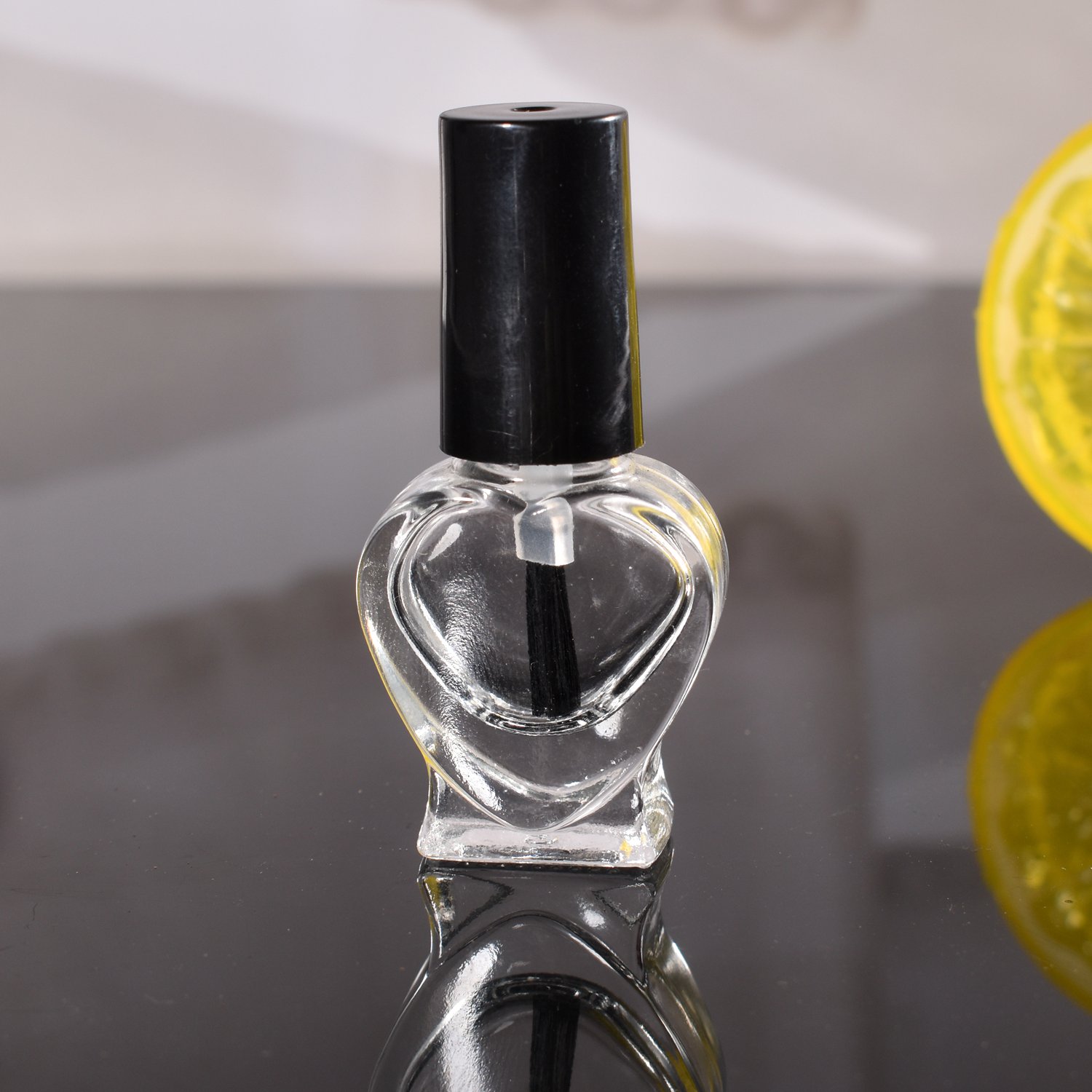 Wholesale apple heart round square flower shape empty nail polish glass bottle with brush black cap