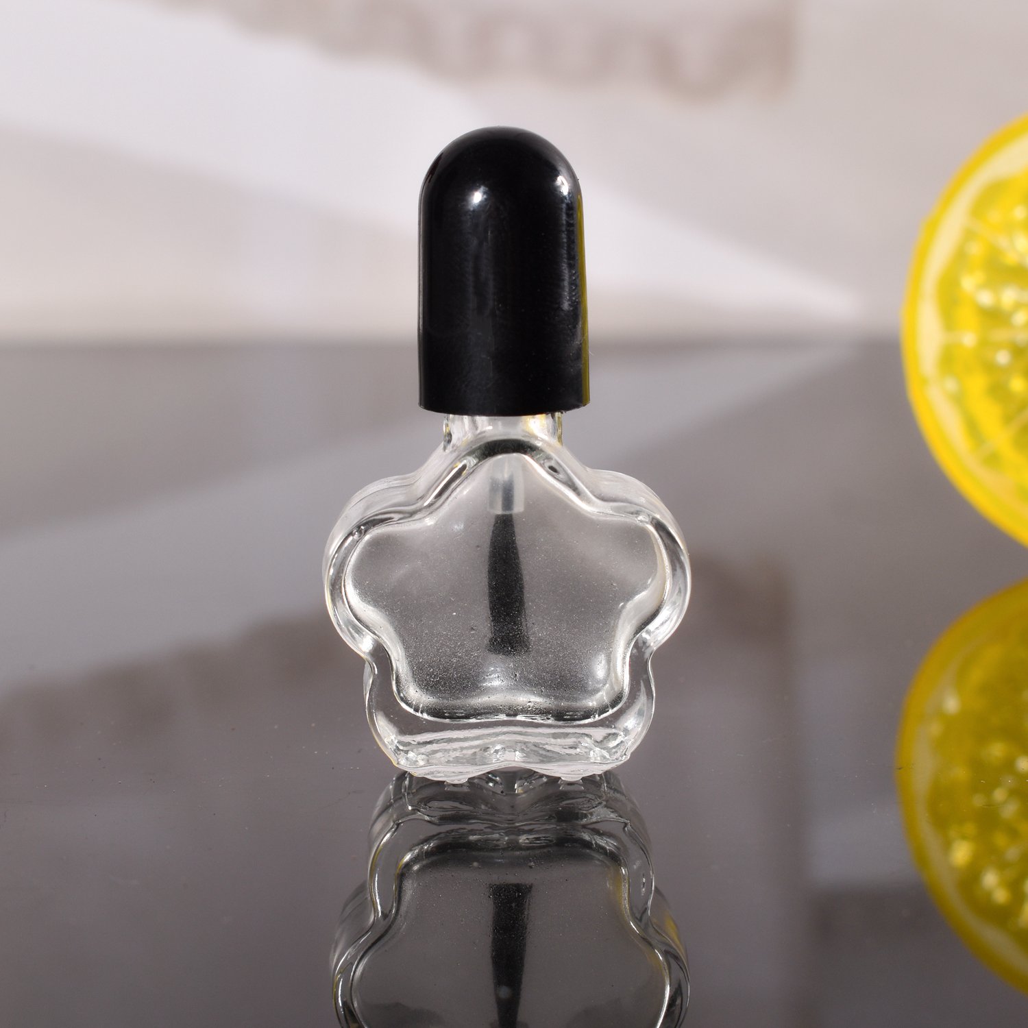 Wholesale apple heart round square flower shape empty nail polish glass bottle with brush black cap