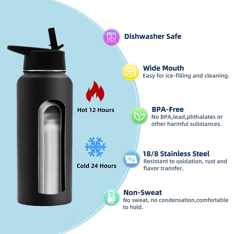 Custom Logo Thermos Flask Double Wall Food-Grade Stainless Steel Drink Bottle Thermal Insulated Termos Water Bottle with Lids