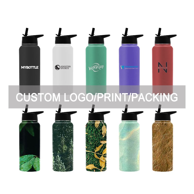 Custom Logo Thermos Flask Double Wall Food-Grade Stainless Steel Drink Bottle Thermal Insulated Termos Water Bottle with Lids