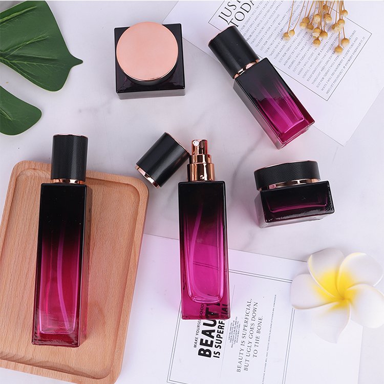 Unique star shaped glass purple color gradient perfume bottle cosmetics skin care package glass set luxury skin care package
