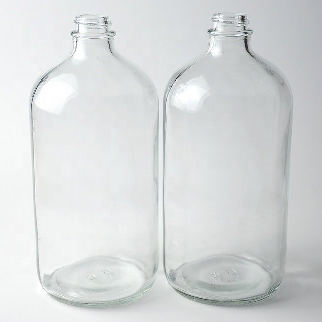 1000ml/32oz Clear Boston Round Glass Bottle with Stainless Steel Lotion Pump