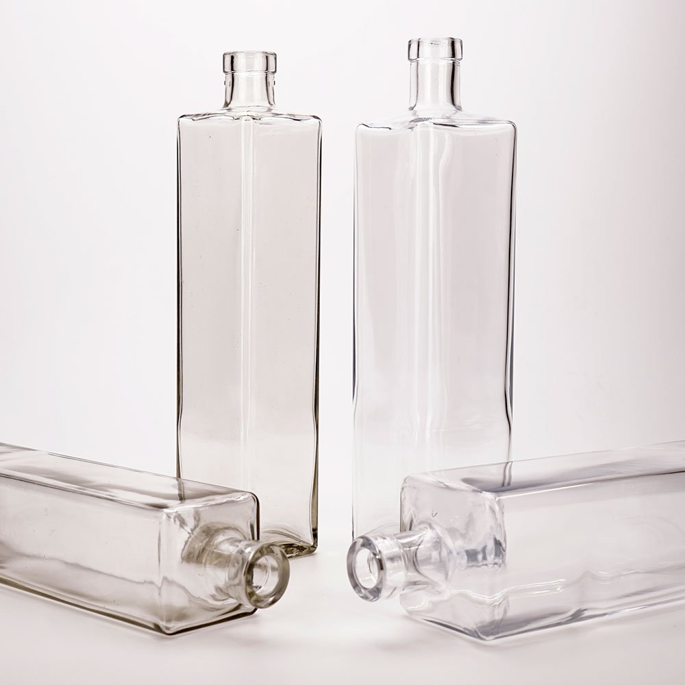 VISTA Cryst White Clear Flat Flask Liquor Bottle Square 700ml 750ml 1000ml Glass Whisky Bottle With Lid
