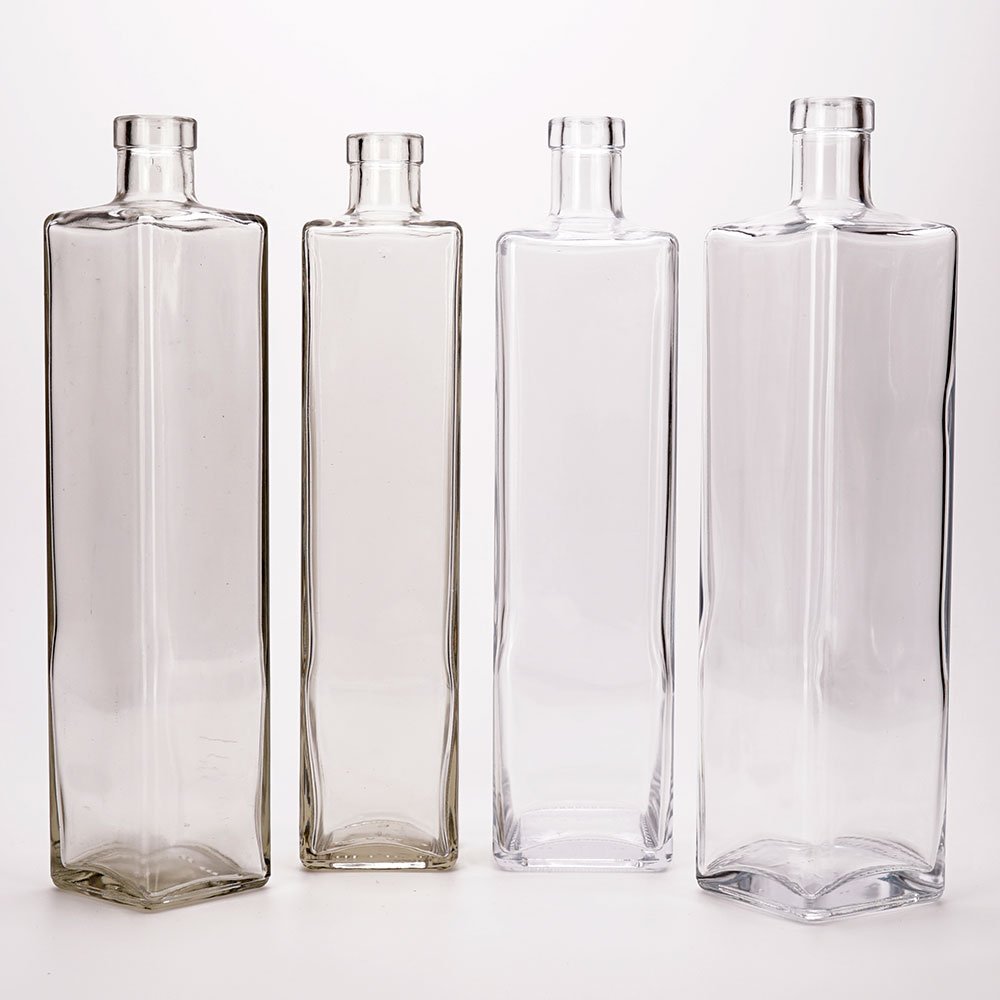 VISTA Cryst White Clear Flat Flask Liquor Bottle Square 700ml 750ml 1000ml Glass Whisky Bottle With Lid