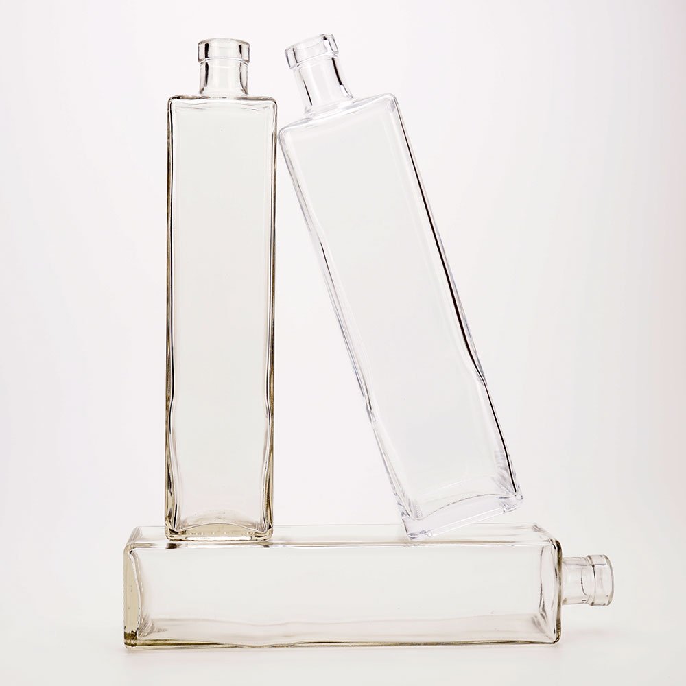 VISTA Cryst White Clear Flat Flask Liquor Bottle Square 700ml 750ml 1000ml Glass Whisky Bottle With Lid