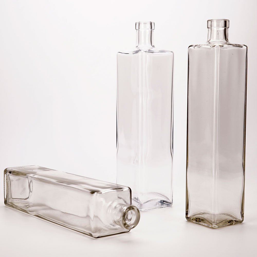 VISTA Cryst White Clear Flat Flask Liquor Bottle Square 700ml 750ml 1000ml Glass Whisky Bottle With Lid