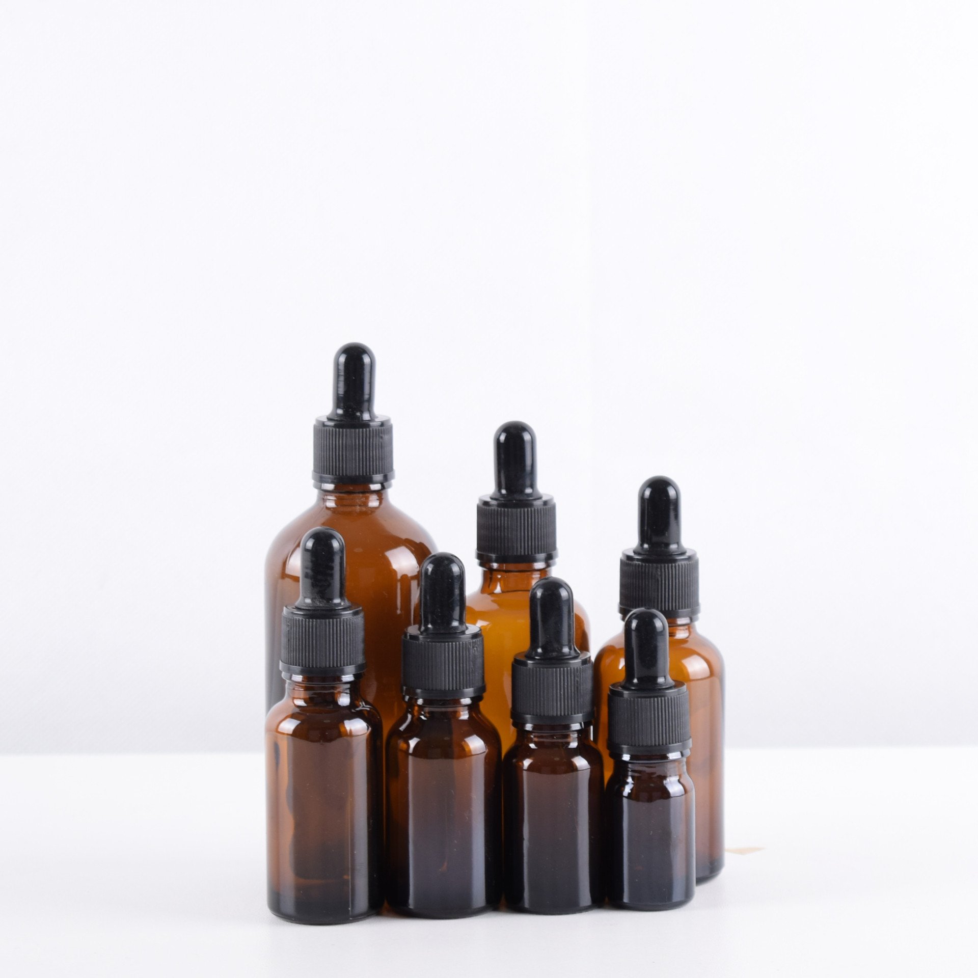 5ml 10ml 15ml 20ml 30ml 50ml 100ml Amber Glass Bottle Empty Glass Essential Oil Dropper Bottles With Black Plastic Dropper Caps