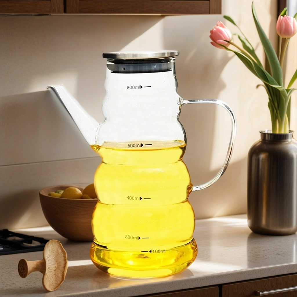 Nordic style 800ML clear glass oil pot for the kitchen glass Vinegar with Lid High Borosilicate Glass Bottle