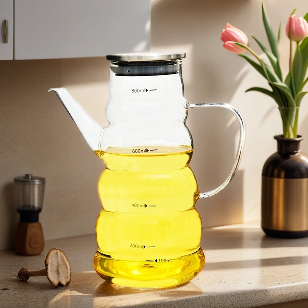 Nordic style 800ML clear glass oil pot for the kitchen glass Vinegar with Lid High Borosilicate Glass Bottle