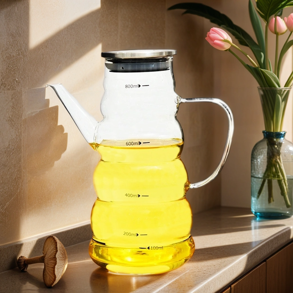 Nordic style 800ML clear glass oil pot for the kitchen glass Vinegar with Lid High Borosilicate Glass Bottle