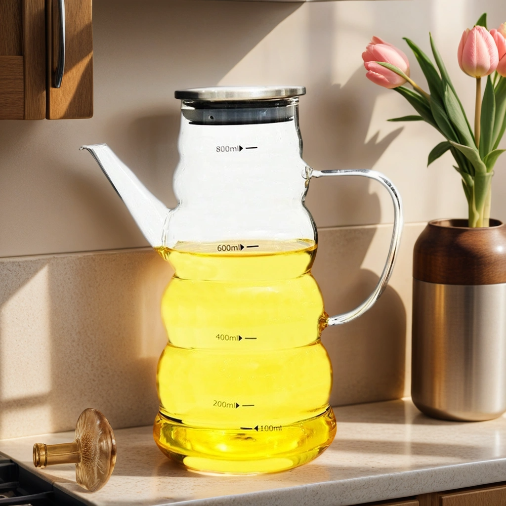 Nordic style 800ML clear glass oil pot for the kitchen glass Vinegar with Lid High Borosilicate Glass Bottle