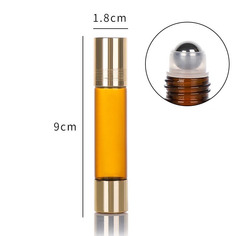 Wholesale 10ml amber double end fitment glass cosmetic essential oil perfume aroma bottle with orifice reducer and roller top