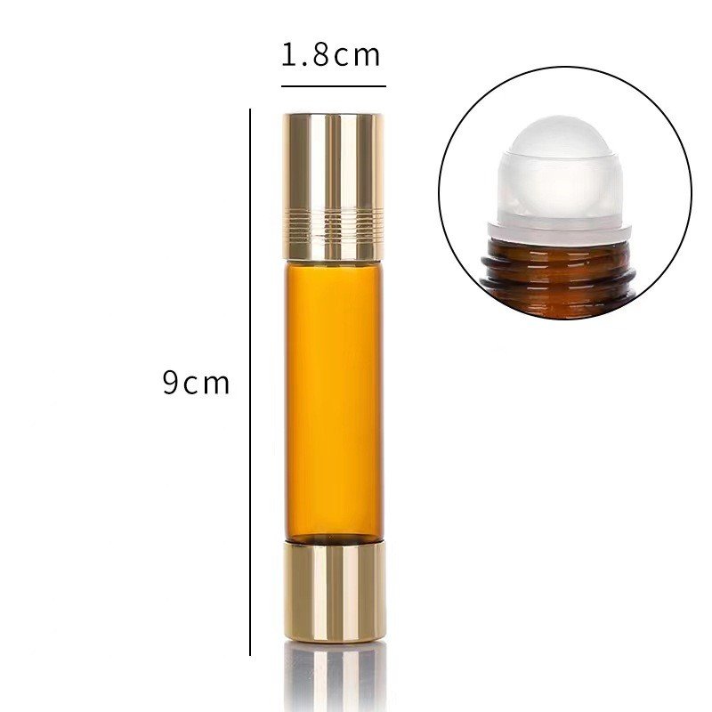 Wholesale 10ml amber double end fitment glass cosmetic essential oil perfume aroma bottle with orifice reducer and roller top