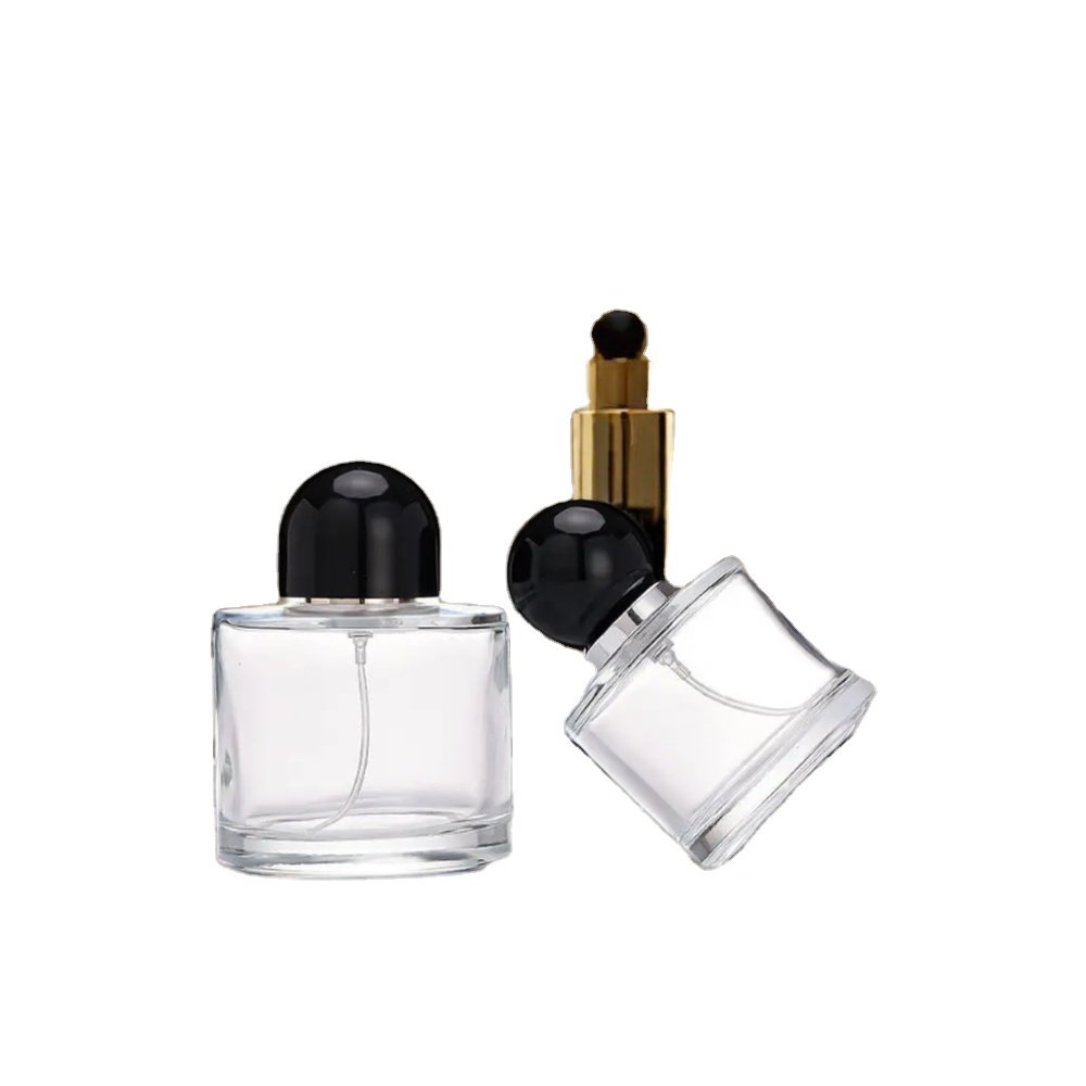 Cylinder Heavy Base Glass Perfume Bottle 30ml 50ml 100ml Luxury Empty Glass Fragrance Parfum Spray Bottle With Wooden Cap