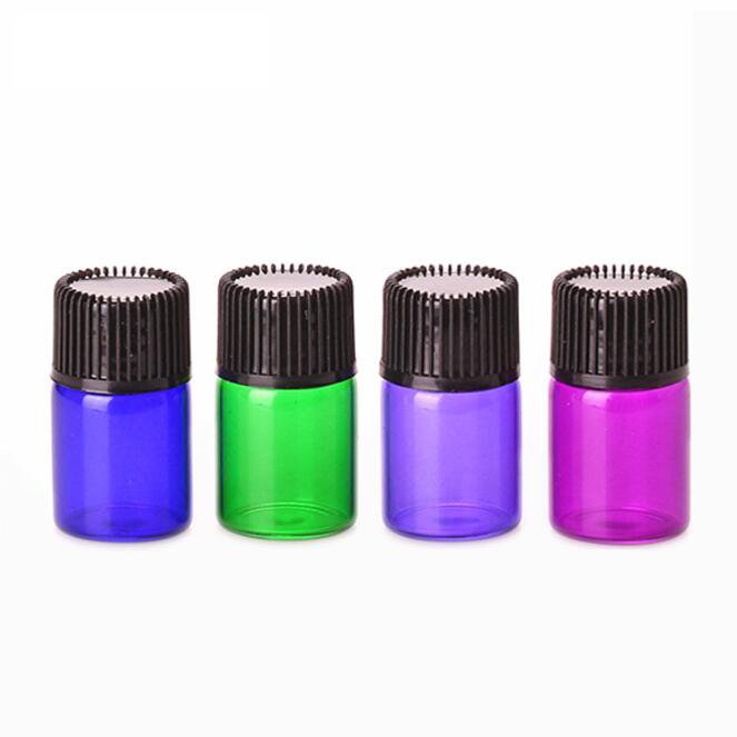 1ml 2ml 3ml Wholesale essential oil glass bottle mini sample pink purple glass vial with Inner plug and screw cap