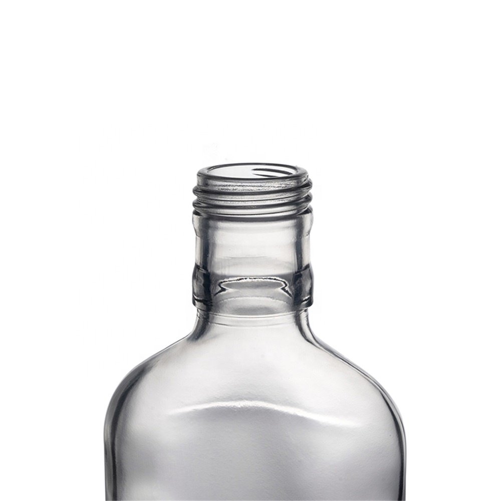 Berlin Packaging Transparent Spirits Flat Hip Flask Bottle Square Flat Water Clear 350ml Glass Bottle