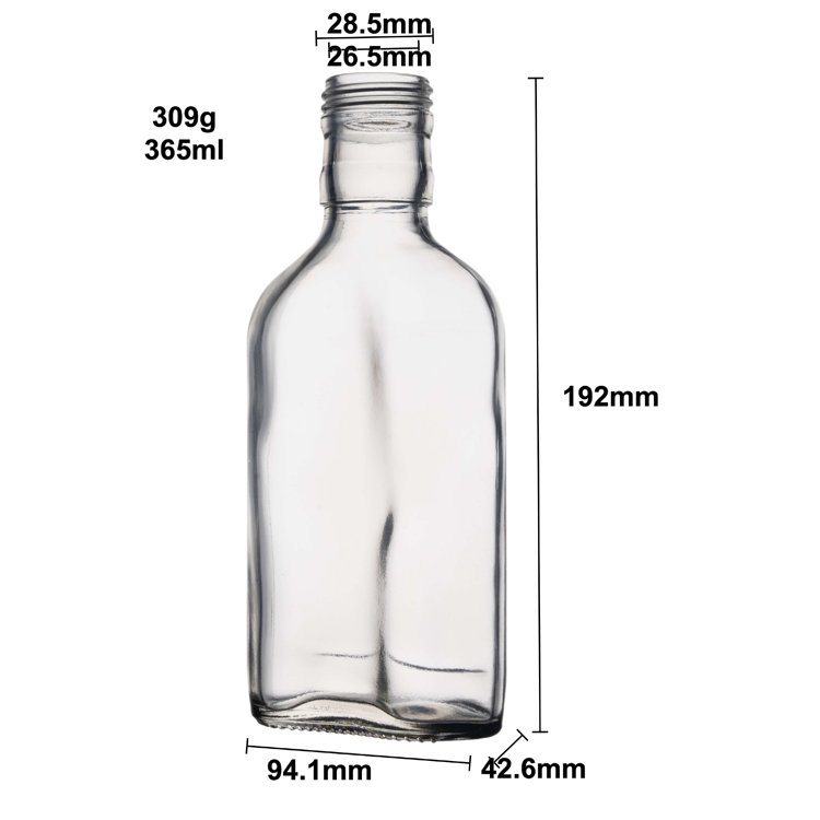 Berlin Packaging Transparent Spirits Flat Hip Flask Bottle Square Flat Water Clear 350ml Glass Bottle