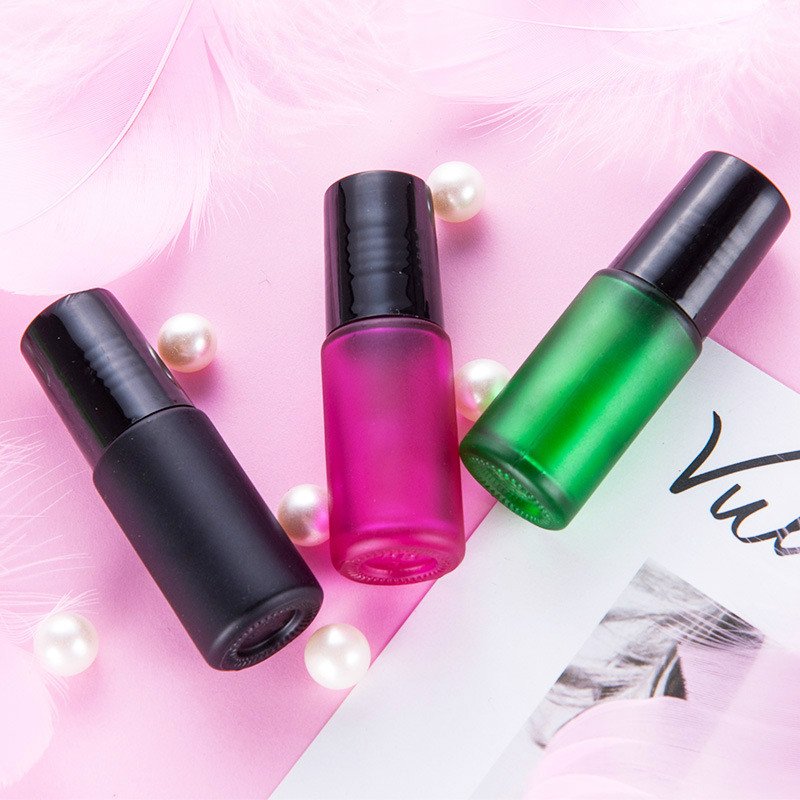 Luxury frost matte black purple blue green yellow green roll on bottle 5ml roller glass bottle