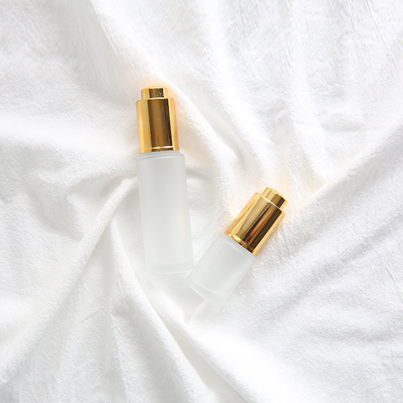 Eco Thick Bottom 30ml Clear Hair Oil Glass Dropper Bottle, 30ml Push Press Top Gold Frosted Glass Serum Bottles!