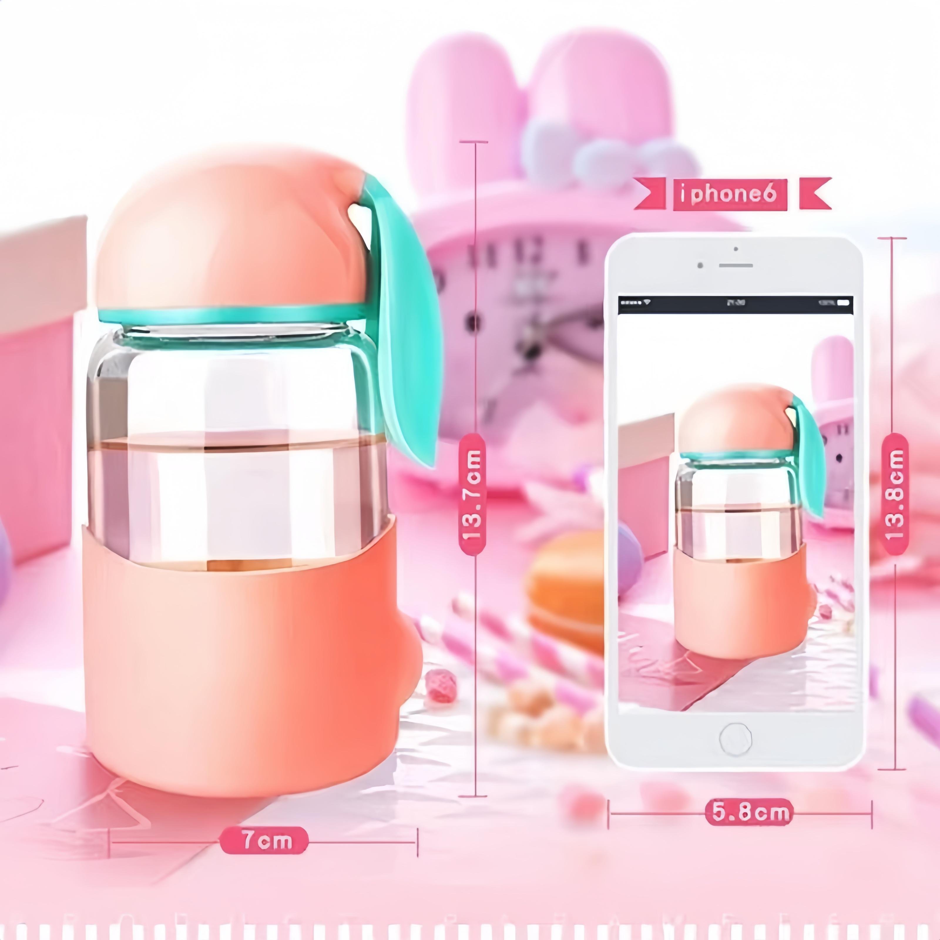 New cute water bottle cartoon rabbit glass bottle glass water bottles with silicone