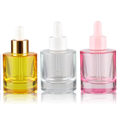New thick bottom 30ml 50ml skin care essence flat shoulder glass bottles cylindrical gradient color essential oil dropper