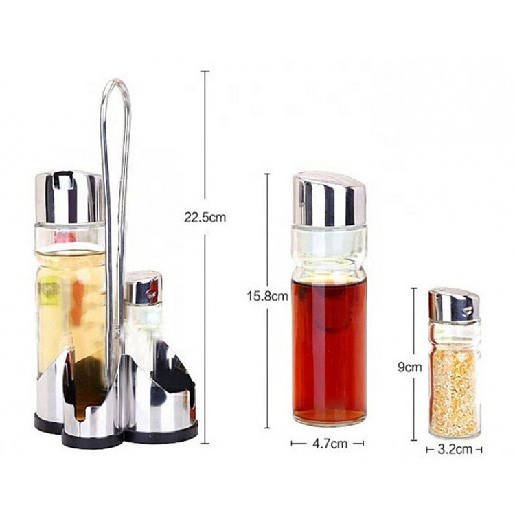 Factory Price Huge Stocks Stainless Steel Base Glass Oil Bottle Kitchen Seasoning Jar Set Food Container Glass Bottle