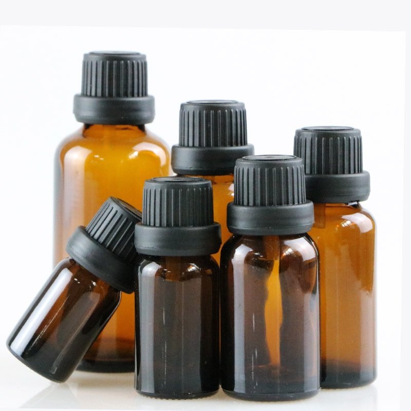 10ml Empty Amber Glass Bottle Vials With Euro Dropper Black Tamper Evident Cap