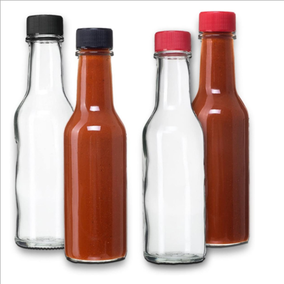 Factory Directly Supply 5 oz Clear Glass Hot Sauce Bottle woozy with Black Cap and Orifice Reducer