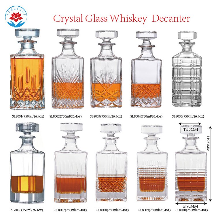 Factory Wholesale 750ml High Quality Whiskey Decanter Glass Bottle With Lid