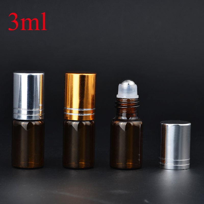 3ml small amber roll on glass bottles with aluminum caps for essential oil perfume fragrance sampler collection