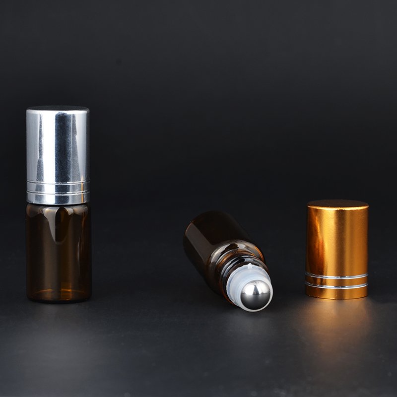 3ml small amber roll on glass bottles with aluminum caps for essential oil perfume fragrance sampler collection