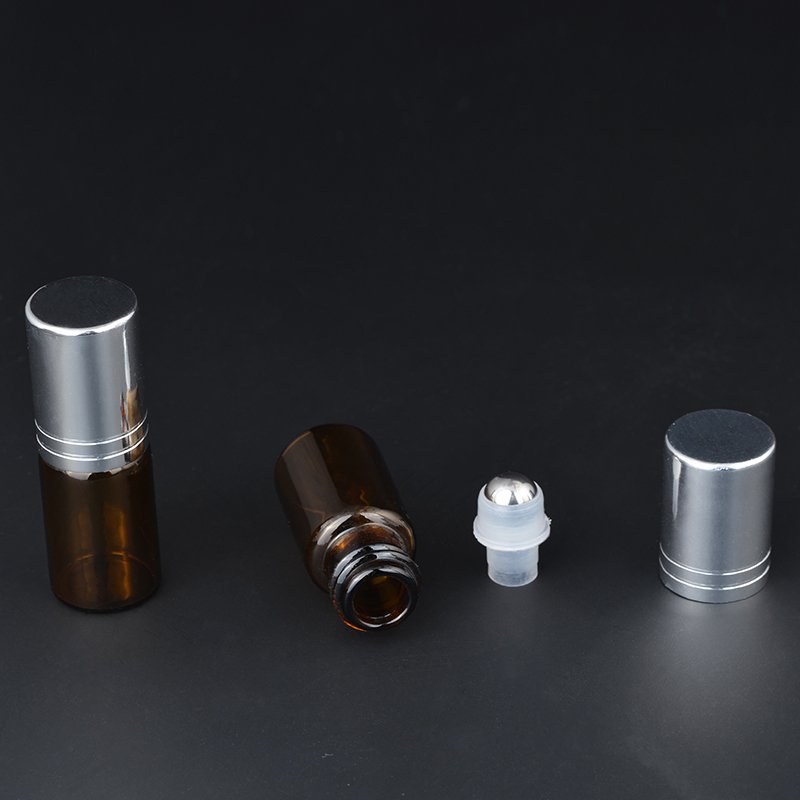 3ml small amber roll on glass bottles with aluminum caps for essential oil perfume fragrance sampler collection