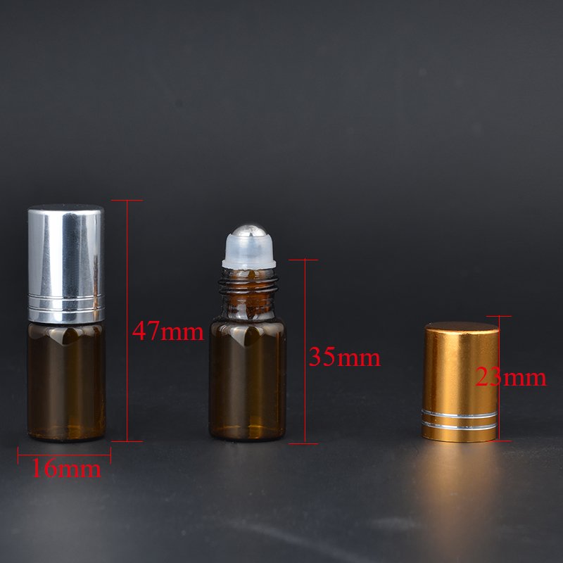 3ml small amber roll on glass bottles with aluminum caps for essential oil perfume fragrance sampler collection