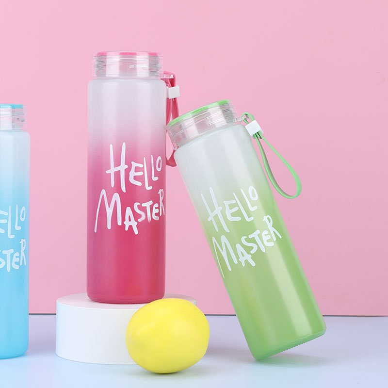 Hot Selling Sports Portable Water Bottle Glass Lovely Motivational Water Bottle With Lifting Rope