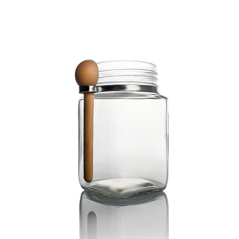 Newest 320ml sealable nuts candy dried fruit spice canned food square glass jar with screw metal lid