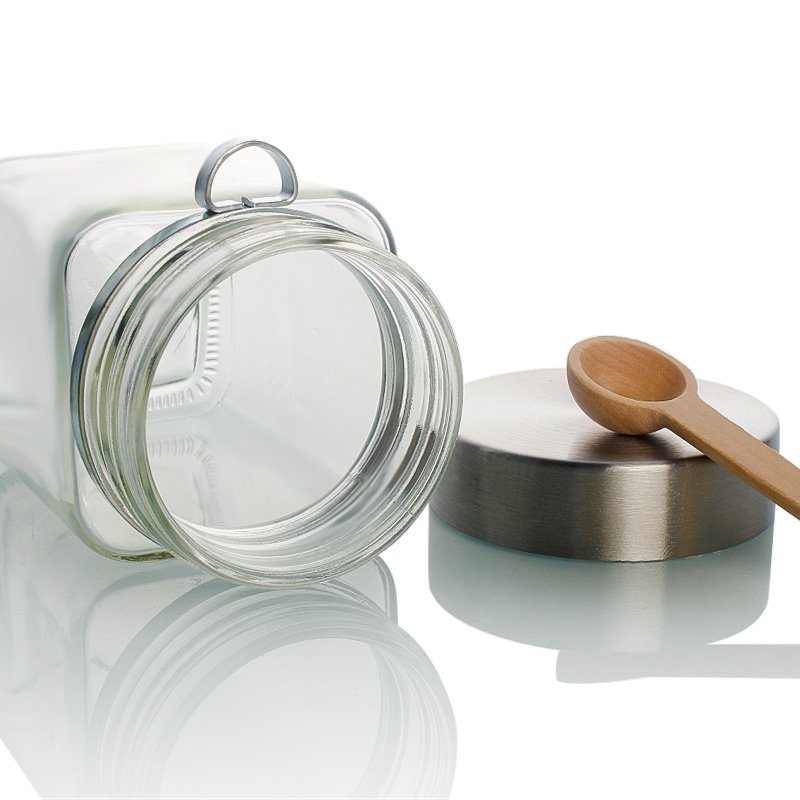 Newest 320ml sealable nuts candy dried fruit spice canned food square glass jar with screw metal lid
