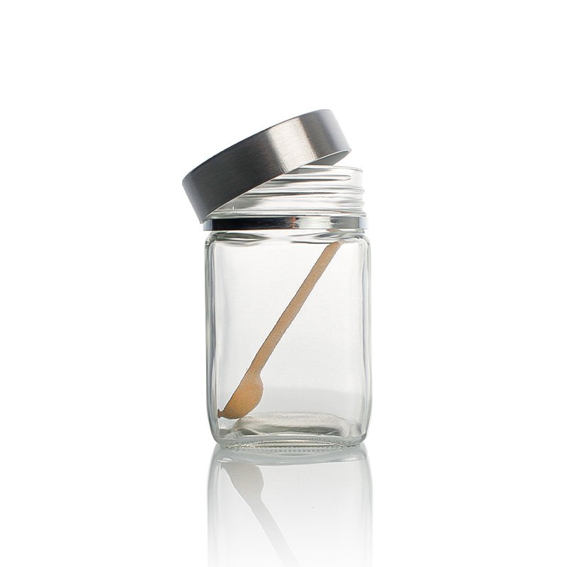 Newest 320ml sealable nuts candy dried fruit spice canned food square glass jar with screw metal lid