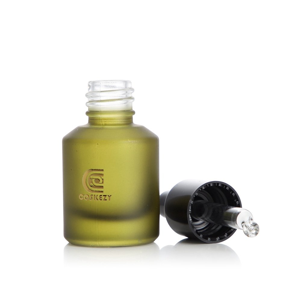 custom 30ml frosted olive green glass dropper bottle for serum