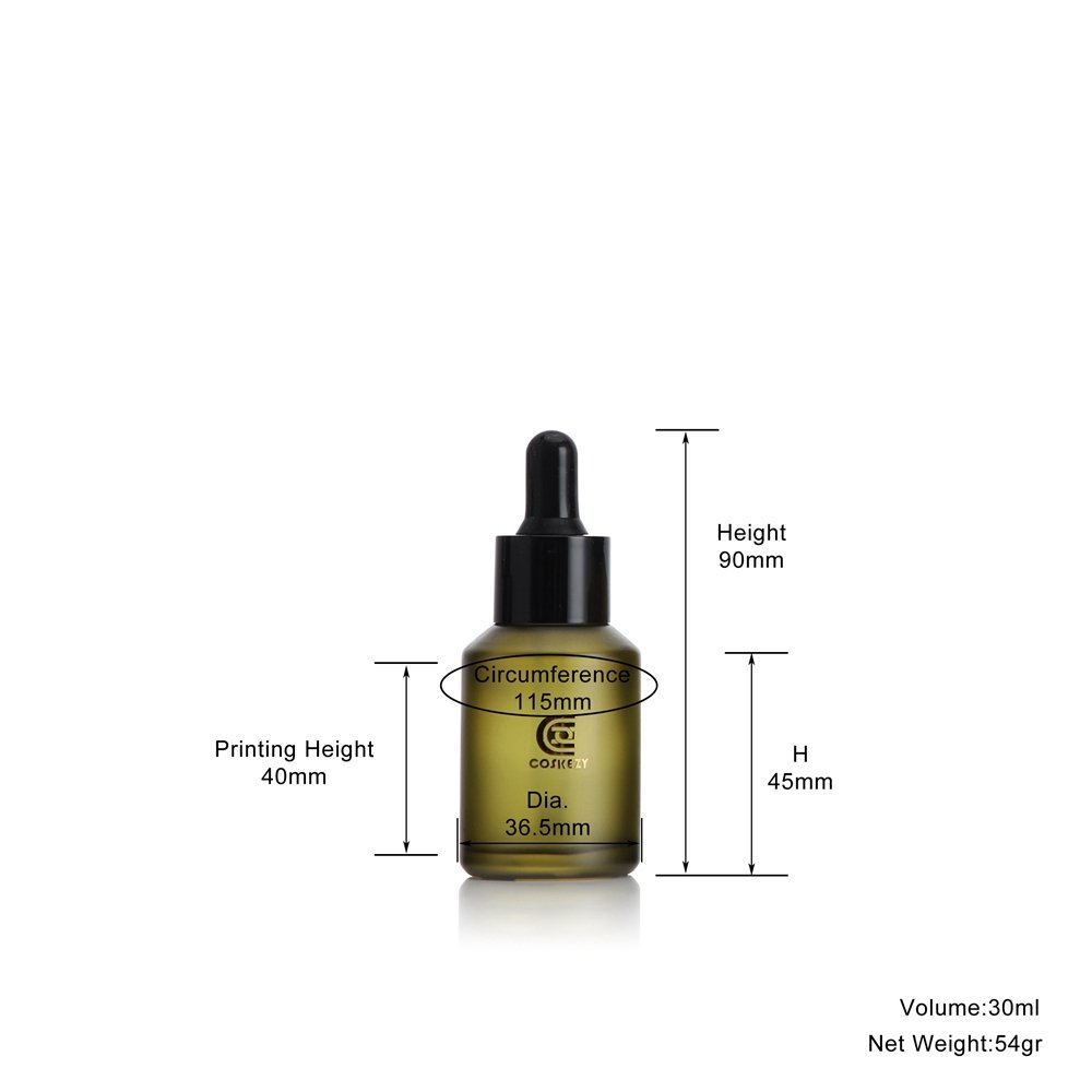 custom 30ml frosted olive green glass dropper bottle for serum
