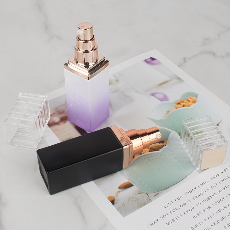 Luxury Empty Skincare Cream Jar Bottle Set 120ml 100ml 40ml rectangular glass bottle with uv pump and clear cover cosmetic bottles