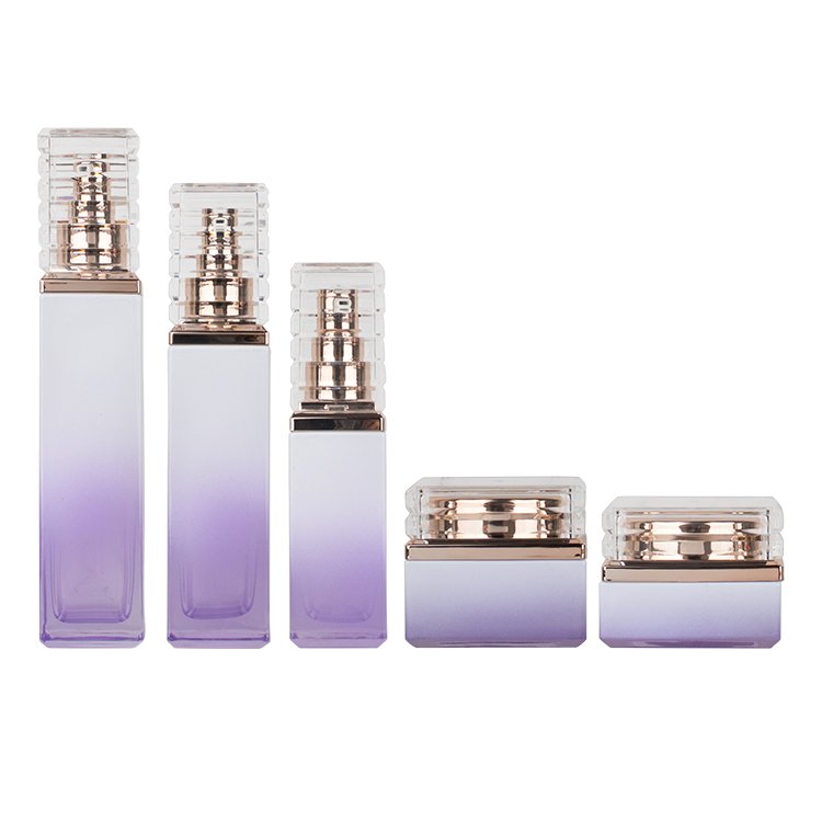 Luxury Empty Skincare Cream Jar Bottle Set 120ml 100ml 40ml rectangular glass bottle with uv pump and clear cover cosmetic bottles