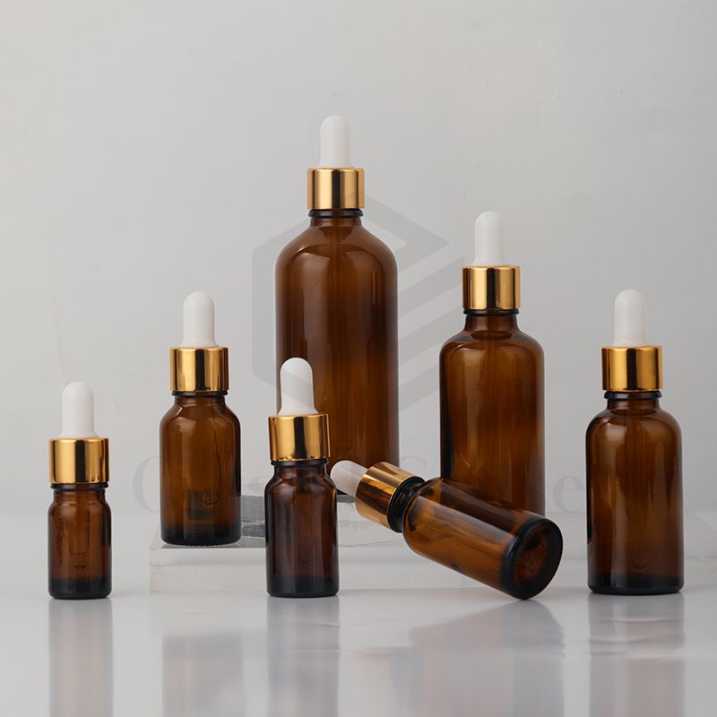 Hair Oil Glass Bottle Brown Glass Essential Oil Bottle Amber Empty Glass Bottles with Aluminium Gold Dropper