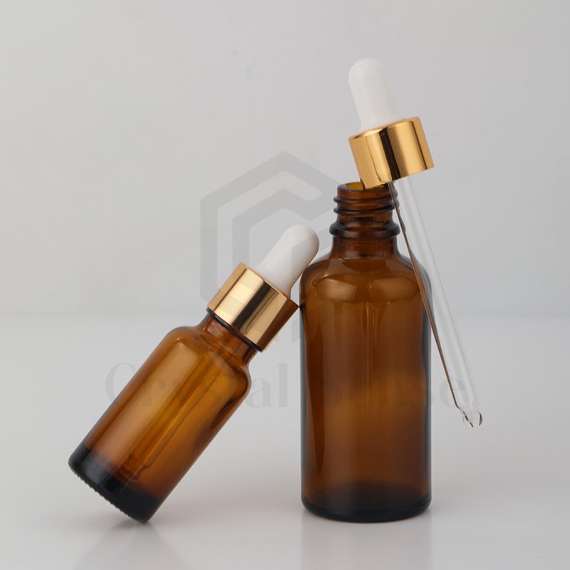 Hair Oil Glass Bottle Brown Glass Essential Oil Bottle Amber Empty Glass Bottles with Aluminium Gold Dropper