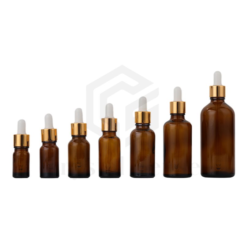 Hair Oil Glass Bottle Brown Glass Essential Oil Bottle Amber Empty Glass Bottles with Aluminium Gold Dropper